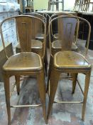 *Set of Six Tall Wood Effect Metal Chairs