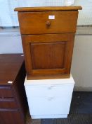 One Pine and One White Melamine Bedside Cabinets