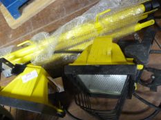 Tripod and Two Industrial Site Lamps