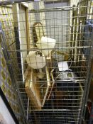 Cage Lot; Prints, Wrought Metal Table, Brass Table