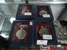 Four Chrome Cased Decorative Pocket Watches