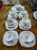 Blue Floral Patterned Colclough Twenty One Piece T