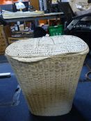 Wicker Linen Basket and Contents