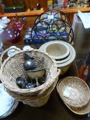 Six Bottle Wine Rack, Stoneware Planters, Wicker B