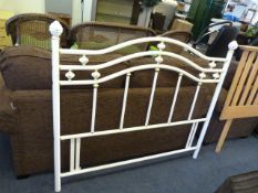 White Tubular Metal & Brass Effect Double Headboar