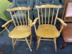 Pair of Beech Stickback Armchairs