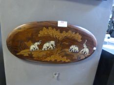 Ivorine Inlaid Rosewood Wall Plaque - Elephants