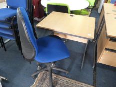 *Beech Effect Single Pedestal Desk with Blue Offic
