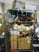 Cage Lot; HP Printer, Basket, Glassware, Books, Lamps, etc.