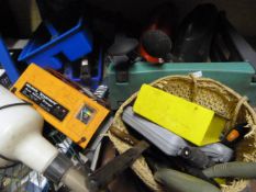 Shelf of Assorted Tools, Garden Seats, Watering Ca