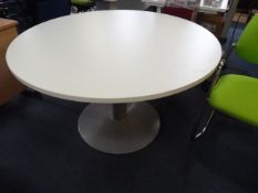 *White Circular Table on Metal Pedestal Base