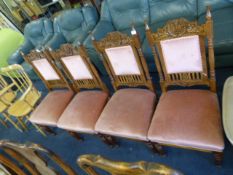 Set of Four Carved Back Walnut Dining Chairs with