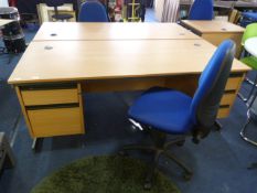 *Beech Effect Single Pedestal Desk with Blue Offic
