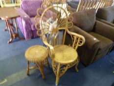 Cane Fan Back Conservatory Armchair with Stool