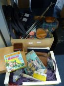 Box and Crate Containing Tins, Decorative Plates,