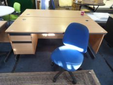 *Beech Effect Single Pedestal Desk with Blue Offic