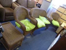 Cane Four Piece Conservatory Suite; Two Seat Sofa,