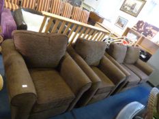 Chocolate Brown Upholstered Three Piece Suite; Two