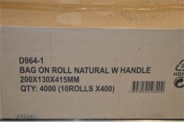 1 x Box of Bag on Roll Natural With Handle - 200x130x415mm  - Quantity 4000 x Bags on 10 x Rolls -