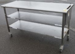 1 x Stainless Steel Prep Bench With Undershelves and Castor Wheels - H87 x W159 x D60 cms -