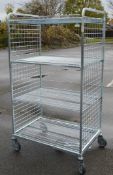 1 x Commercial Stainless Steel Four Tier Wire Storage Cage on Caster Wheels - Ideal For Refrigerated