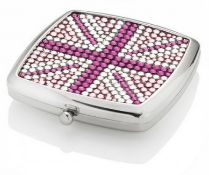 10 x ICE LONDON Union Jack Silver Plated Compact Mirrors - Colour: Pink - MADE WITH 