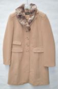 1 x Steilmann Kirsten Womens Knee-length Wool Blend Coat - Features Removable Faux Fur Trim And Fals