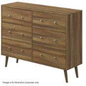 1 x Helsinki Walnut 6-Drawer Chest - Unused Boxed Stock - H94.3 / W120 / D38.8cm - CL269 - Ref MT745