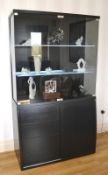 1 x Skovby SM752 Sideboard And SM762 Hutch Contemporary Display Cabinet In Black-Wenge with LED Lit