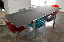 1 x Contemporary Calligaris Frosted Black Glass Extending Dining Table With 6 L'Eau Chairs - CL2