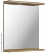 1 x Sienna Oak Bathroom Mirror With Light - IP Rating IP23 - Dimensions: H75 x W55 x D18cm - New / U