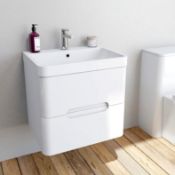 1 x Mode Planet Black Gloss Wall Hung Vanity Unit - Features Curved Edges And Soft Close Drawers - C