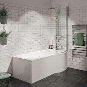 1 x Evesham P shaped Right Handed Shower Bath In White - No Tap Hole - Dimensions: 1675 x 850 x 700m