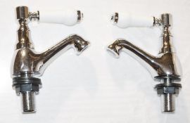 1 x Pair Of ANTONIO Basin Sink Taps (TAP79) - Brass With Chrome Finish - New / Unused Stock - Ref: M