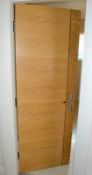 1 x Premium Quality Internal Oak And Burl Walnut Lockable Bathroom Door With Brushed Metal Handles A