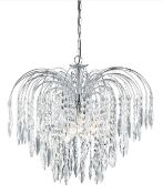 1 x WATERFALL Chrome 5 Light Ceiling Fitting With Crystal Buttons & Drops - Ex Display Stock - CL298