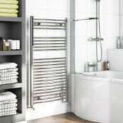 1 x Curved Heated Towel Rail Radiator (TW08) - Chrome - Unused Boxed Stock - Size: 1150 x 450mm - CL