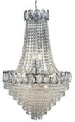 1 x Louis Philippe Chrome 11 Light Chandelier With Crystal Strings & Beads - Ex Display Stock -