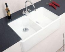1 x RAK Ceramics Gourmet Sink 10 2-Bowl White Ceramic Kitchen Sink - Dimensions: W80 x D50 x H22cm -