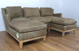 1 x Bleu Nature Comoc 3-Part Double Chaise Sectional Sofa - Upholstered In Cheyenne Leather, Natural