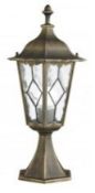 1 x Imperial Single Light Garden Post - Small - Black & Gold Finish With Lead Glass Panels - IP4