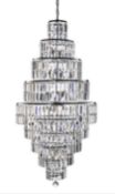 1 x EMPIRE Chrome 13 Light Tiered Chandelier With Bevelled Crystal Coffin Drops - Ex Display Stock -