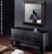 1 x Smania "Eber" Large Bespoke Square Mirror Upholstered In Black Leather With A Crocodil