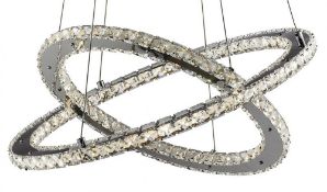 1 x Clover Chrome LED Two Ring Pendant Ceiling Light With Crystal Trim - Ex Display Stock - CL298 -