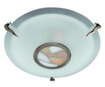 1 x Tiffany Antique Brass Flush Dish Light With Amber & Frosted Glass - Ex Display Stock - CL298
