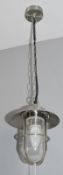 1 x WELL GLASS 1-Light Outdoor Pendant Light On Chain (14327), Satin Silver Finish With Clear Glass