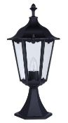1 x Alex Ip44 Black Die Cast Aluminium Outdoor Post Lamp Clear Glass Panels - Dimensions: 53 x 26cm