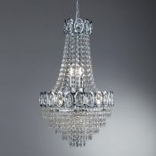 1 x Louis Philippe Chrome 6-Light Chandelier With Crystal Strings & Beads - Ex Display Stock - CL298