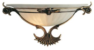 1 x Traditional Antique Brass and Marble Glass Wall Washer Light With Detailed Metalwork - Ex Displa