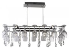 1 x Vino Chrome 10 Light Suspended Light Fitting With Crystal Button Drops and Sixteen Wine Glasses